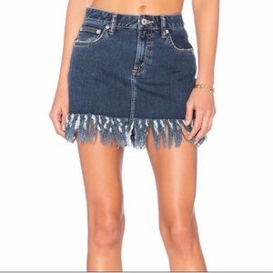 Tularosa Denim Frayed Hem Mini Skirt